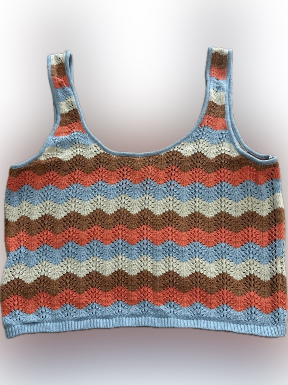 Rip Curl Blue, Coral & Brown Crochet Crop Tank